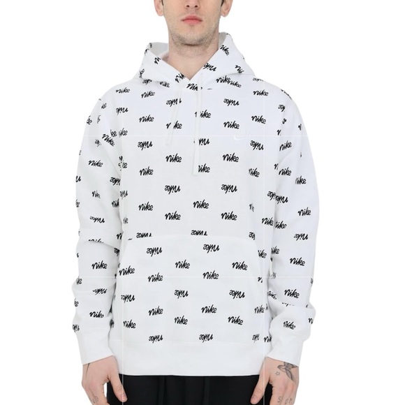 Nike Men's Sportswear Club BB‎ Script White Hoodie Size: Medium NWOT - Picture 1 of 11